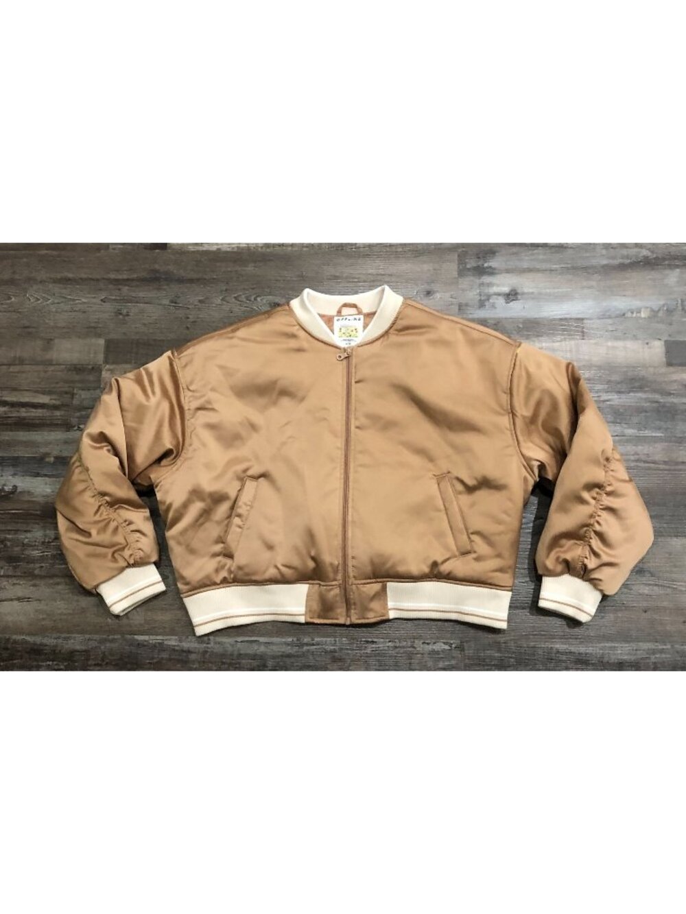 OFFLINE By Aerie Satin Bomber Jacket Womens XL Camel Brown Full Zip